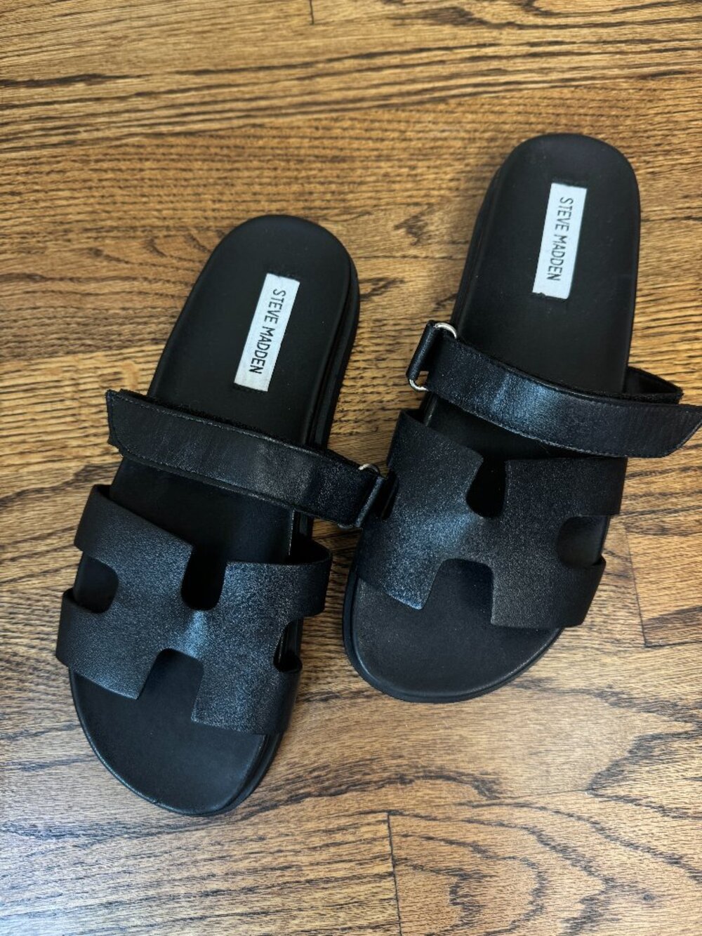 Steve Madden Mayven Black Leather Slide Sandals Women's 9